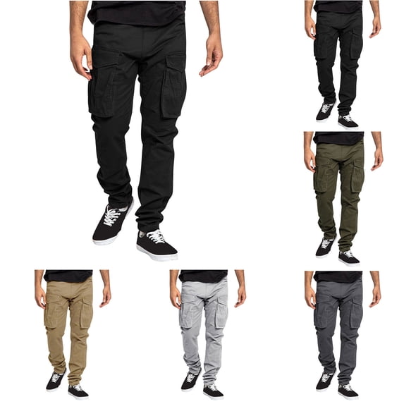 CHUMUD Cargo Pants for Men Relaxed Fit Cotton Stretch Elastic Waist Pants Hiking Baggy Work Pants with Multi Pockets Outdoor Everyday