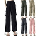 thumbnail image 1 of CHUMUD Cargo Pants for Women Petite Baggy High Waisted Casual Work Pants Stretchy Wide Leg Drawstring Y2K Streetwear Pants with Multi Pockets, 1 of 3