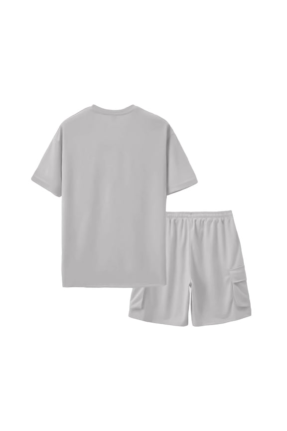 Cargo Shorts Sets for Men Hiking 2 Piece Outfits Summer Matching Set Short Sleeve T-Shirts Drawstring Shorts Set with Pockets Casual Athletic Tracksuits
