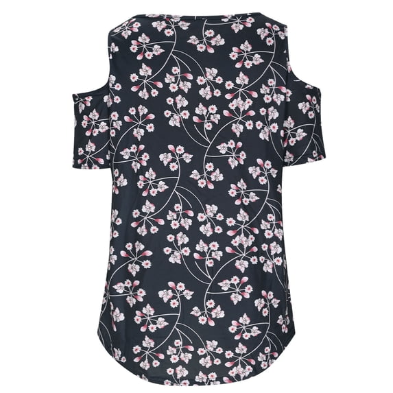 CHUMUD Cold Shoulder Tops for Women Short Sleeve V-Neck Shirts Summer Dressy Casual Floral Blouses Tunics Loose Fit Soft