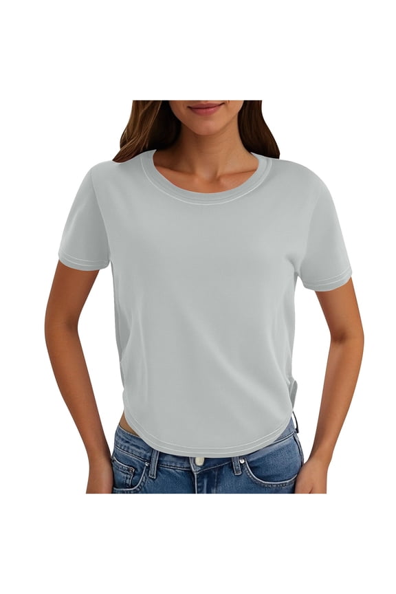 Cotton Basic T Shirts for Women Crew Neck Short Sleeve Summer Shirts Solid Loose Fit T-shirt Plain Work Tops