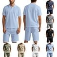 thumbnail image 1 of CHUMUD Cotton Linen 2 Piece Sets for Men Half Button Collared Short Sleeve Shirts and Drawstring Shorts Walking Suits Summer Trendy Vacation Casual Outfits, 1 of 9