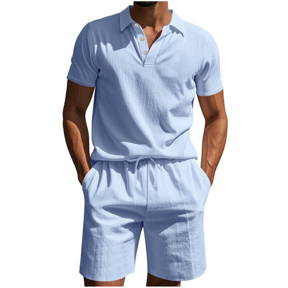 CHUMUD Cotton Linen 2 Piece Sets for Men Half Button Collared Short Sleeve Shirts and Drawstring Shorts Walking Suits Summer Trendy Vacation Casual Outfits