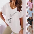 thumbnail image 1 of CHUMUD Cotton Linen Shirts for Women Short Sleeve V Neck Cat Floral Lightweight Tees Summer Casual Loose Fit, 1 of 4