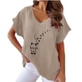 thumbnail image 1 of CHUMUD Cotton Linen Shirts for Women Short Sleeve V Neck Cat Floral Lightweight Tees Summer Casual Loose Fit, 1 of 4