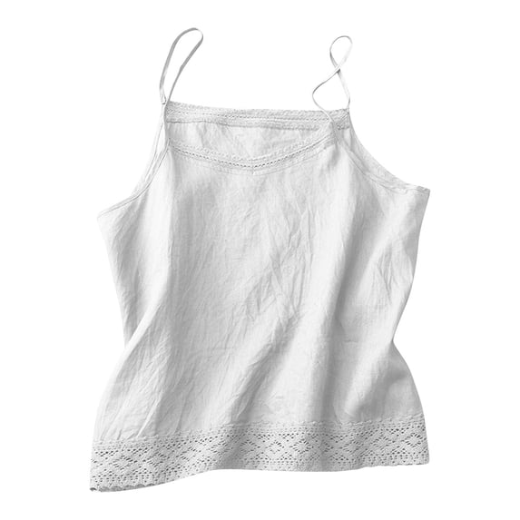 CHUMUD Cotton Linen Tank Tops for Women Spaghetti Strap Loose Fit Camisole Top Sleeveless V Neck Summer Cool Beach Vacation Top