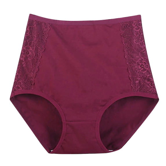 CHUMUD Cotton Plus Size Underwear for Women High Waisted Solid Full Coverage Stretch Briefs Breathable Soft Lace Cotton-crotch Leak Proof Panties