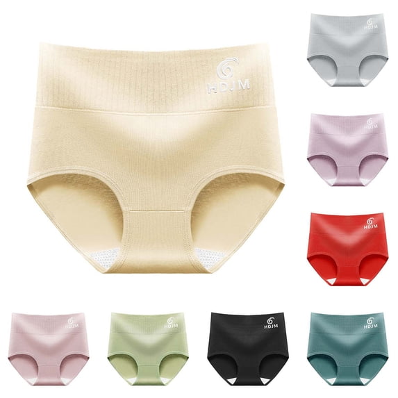 CHUMUD Cotton Underwear for Women High Waisted Solid Full Coverage Stretch Briefs Solid Breathable Ribbed Panties
