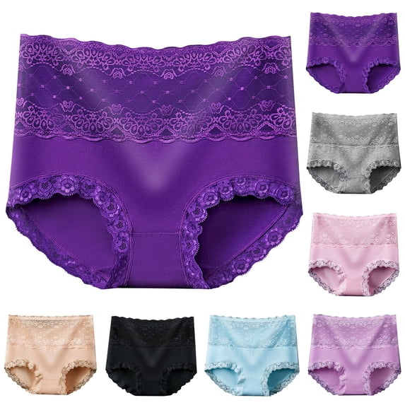 CHUMUD Cotton Underwear for Women High Waisted Solid Full Coverage Stretch Briefs Tummy Control Panties Solid Breathable Lace Panty