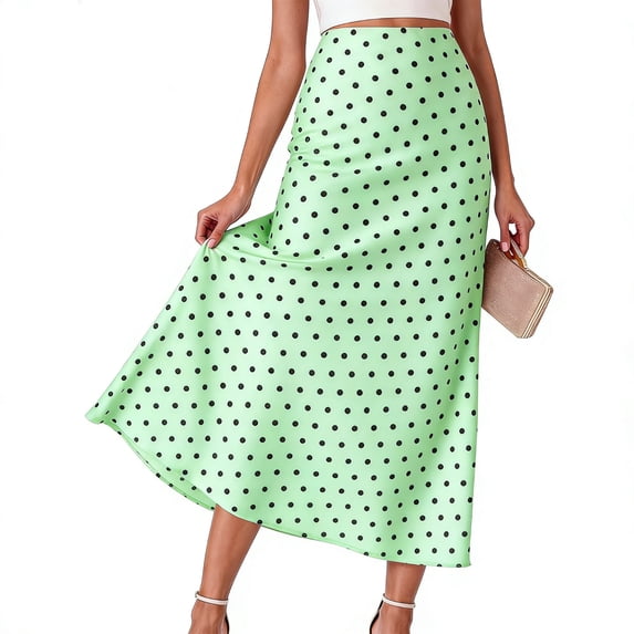 CHUMUD Flare Wrap Skirts for Women High Waisted Midi Skirts Business Office Summer Casual Polka Dots Skirt
