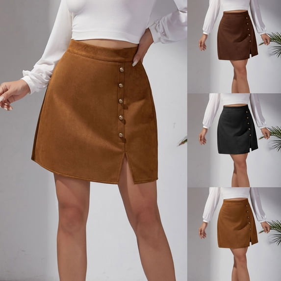 CHUMUD Formal A-Line Mini Skirts for Women High Waisted Slit Short Skirt Office Summer Casual