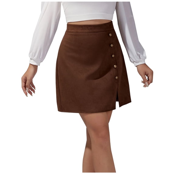 CHUMUD Formal A-Line Mini Skirts for Women High Waisted Slit Short Skirt Office Summer Casual