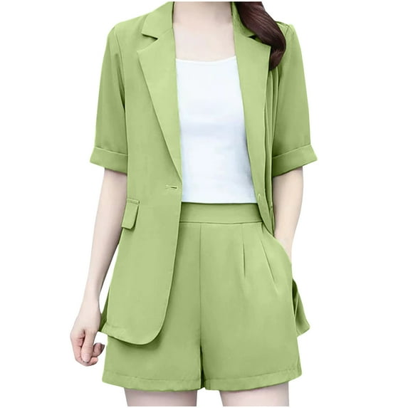 CHUMUD Formal Womens 2 Piece Sets Summer Dressy Work Short Sleeve Blazer and High Waist Shorts Suit Set Business Casual Outfits Matching Set (Avail for Plus Size)
