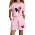 thumbnail image 1 of CHUMUD Girls 4th of July USA Shirt American Flag Patriotic Bow Print Sets T-Shirt & Elastic Waist Shorts Independence Day Outfit for Kids 3-14 Years, 1 of 5