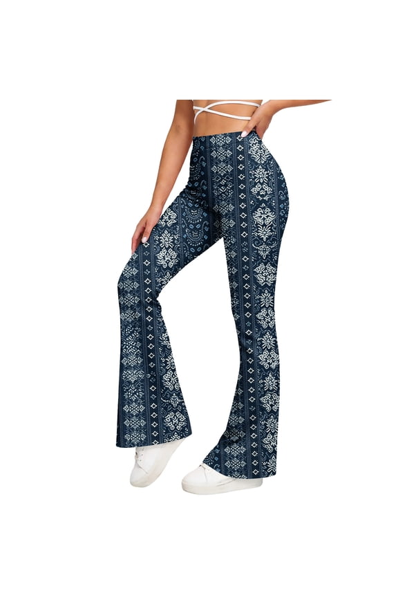 High Waist Workout Pants for Petite Women Boho Stretchy Floral Gym Flare Pants Tummy Control Yoga Pants Outdoor