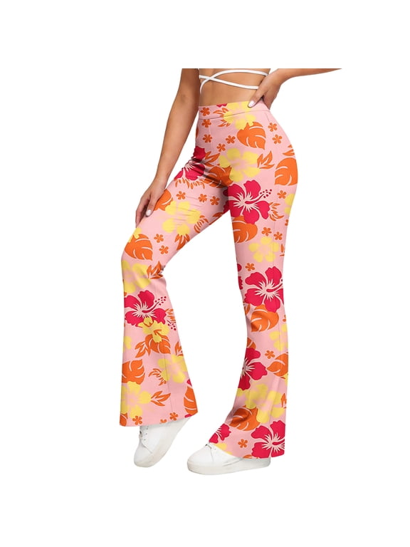High Waist Workout Pants for Petite Women Boho Stretchy Floral Gym Flare Pants Tummy Control Yoga Pants Outdoor