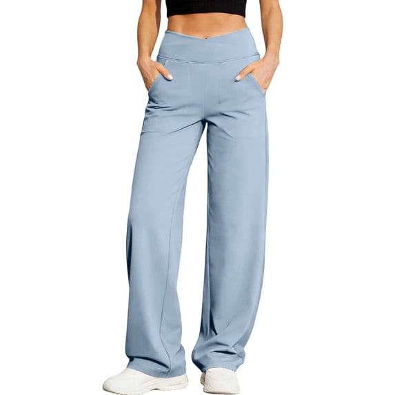 CHUMUD High Waist Workout Pants for Women Petite with Pockets Stretchy Wide Leg Cross Rise Gym Pants Summer Work Casual