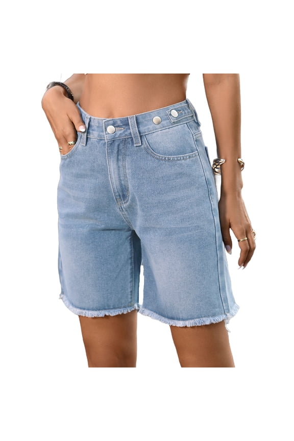 Jeans Shorts for Women Mid Rise Stretchy Trendy Denim Shorts Brushed Leg Opening Casual Shorts