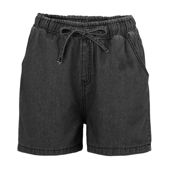 CHUMUD Jeans Shorts for Women Stretchy Mid Rise Trendy Denim Shorts Drawstring Regular Shorts