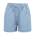 thumbnail image 1 of CHUMUD Jeans Shorts for Women Stretchy Mid Rise Trendy Denim Shorts Drawstring Regular Shorts, 1 of 9