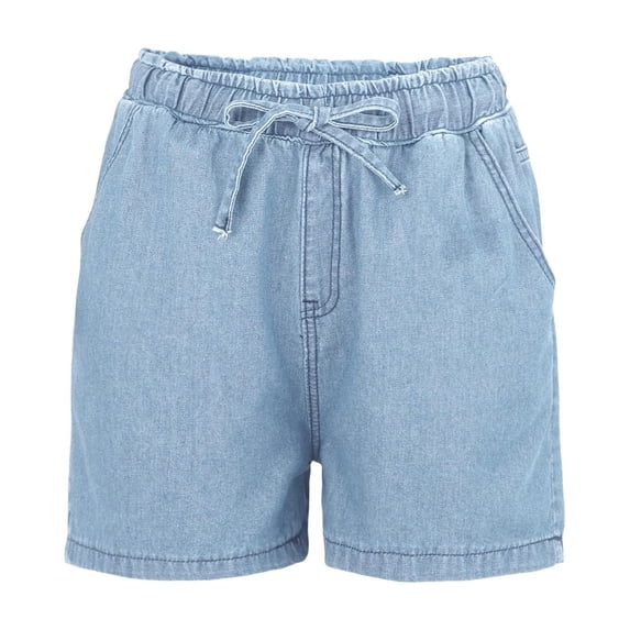 CHUMUD Jeans Shorts for Women Stretchy Mid Rise Trendy Denim Shorts Drawstring Regular Shorts