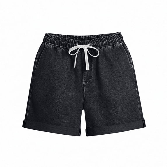 CHUMUD Jeans Shorts for Women Stretchy Trendy Denim Shorts Mid Rise Drawstring Casual Shorts
