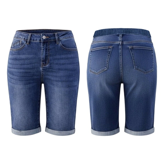 CHUMUD Jeans Shorts for Women Stretchy Trendy Mid Rise Denim Shorts Slim Roll on Shorts