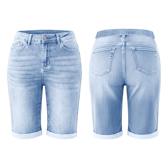 CHUMUD Jeans Shorts for Women Stretchy Trendy Mid Rise Denim Shorts Slim Roll on Shorts