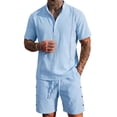 thumbnail image 1 of CHUMUD Linen 2 Piece Sets for Men Summer Outfits Hawaiian Matching Set Henley Short Sleeve Shirts and Drawstring Shorts with Pockets Beach Vacation Casual Clothing, 1 of 5