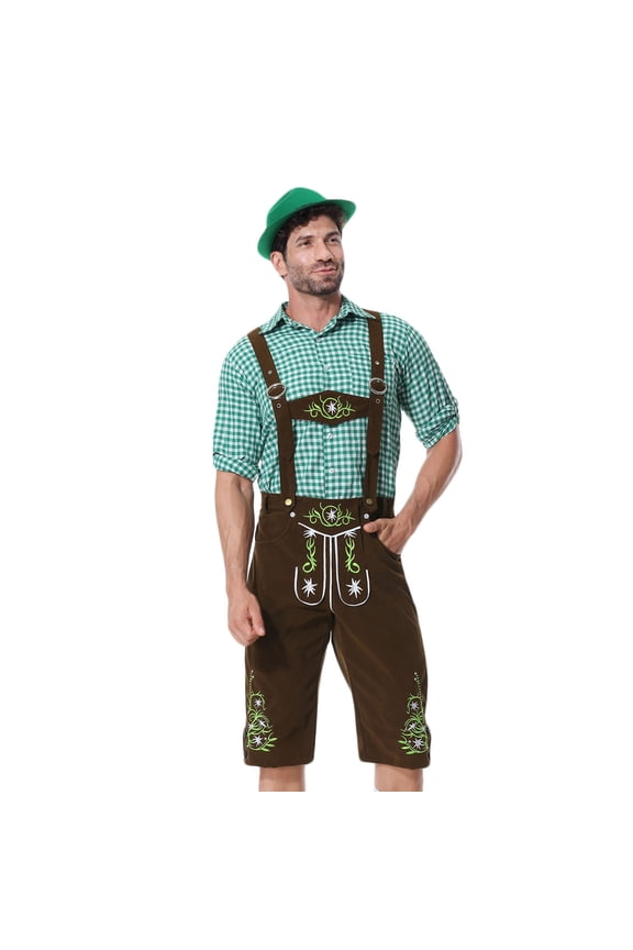 Men 3 Piece Sets Cotton Lederhosen Oktoberfest Outfit Costume for Halloween Beer Festival Parties