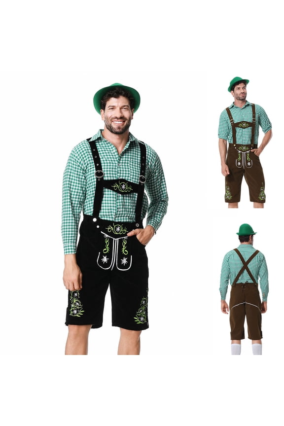 Men 3 Piece Sets Cotton Lederhosen Oktoberfest Outfit Costume for Halloween Beer Festival Parties