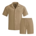 thumbnail image 1 of CHUMUD Men Summer Casual Shorts 2 Piece Outfits Sets Solid Short Sleeve Pocket Button Down Shirts Elastic Shorts Tracksuit, 1 of 6