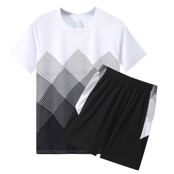 CHUMUD Men's 2 Piece Sets Crew Neck Short Sleeve Tees and Eastic Waisted Shorts Set Workout Clothes Athletic Set Basketball Football Training Running Gym Summer Outfits (Avail for Big and Tall)