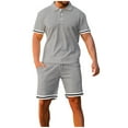 thumbnail image 1 of CHUMUD Men's 2 Piece Sets Half Button Short Sleeve Collared Shirts and Drawstring Eastic Waisted Shorts Set Athletic Set Basketball Football Training Running Gym Texture Summer Trendy Casual Outfits, 1 of 7