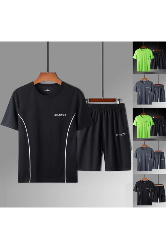 Men's 2 Piece Sets Short Sleeve Crew Neck T Shirts and Eastic Waisted Shorts Set Workout Clothes Athletic Set Basketball Football Training Running Gym Texture Summer Trendy Casual Outfits