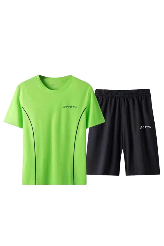 Men's 2 Piece Sets Short Sleeve Crew Neck T Shirts and Eastic Waisted Shorts Set Workout Clothes Athletic Set Basketball Football Training Running Gym Texture Summer Trendy Casual Outfits