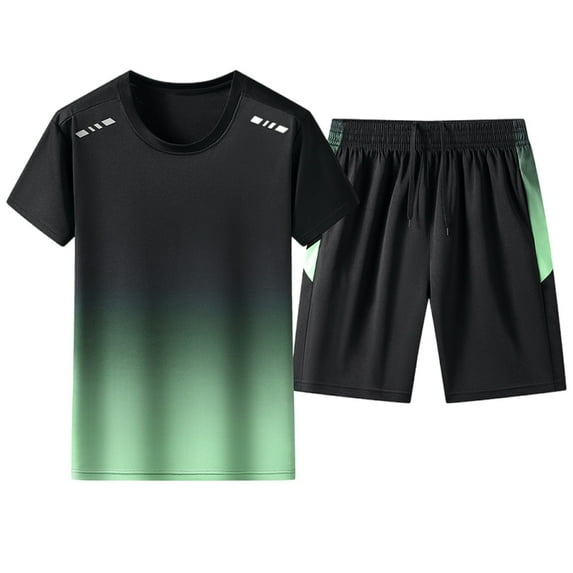 CHUMUD Men's 2 Piece Sets Short Sleeve Crew Neck Tees and Drawstring Shorts Set Workout Clothes Athletic Set Basketball Football Training Running Gym Texture Summer Outfits (Avail for Big and Tall)