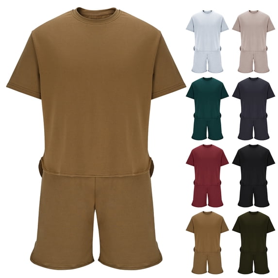 CHUMUD Men's 2 Pieces Set Short Sleeve Crew Neck T Shirt and Eastic Waisted Shorts Set Loose Fit Casual Summer Matching Set
