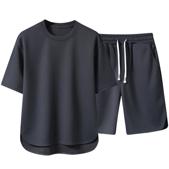 CHUMUD Men's 2 Pieces Set Short Sleeve Crew Neck T Shirt and Eastic Waisted Shorts Set Loose Fit Casual Summer Matching Set