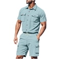 thumbnail image 1 of CHUMUD Men's Cargo 2 Piece Sets Button Down Pocket Shirts Short Sleeve Collared Shirt and Drawstring Eastic Waisted Shorts Set Texture Summer Hiking Trendy Vacation Casual Outfits, 1 of 8