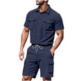 thumbnail image 1 of CHUMUD Men's Cargo 2 Piece Sets Button Down Pocket Shirts Short Sleeve Collared Shirt and Drawstring Eastic Waisted Shorts Set Texture Summer Hiking Trendy Vacation Casual Outfits, 1 of 8