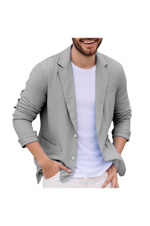 Men's Casual Linen Blazer Lightweight Regular Fit Sport Coat Two Button Suit Jacket with Pockets for Wedding Prom Party
