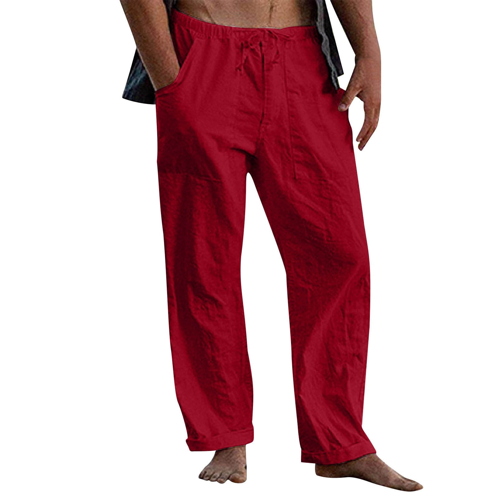 CHUMUD Men's Cotton Linen Pants Relaxed Fit Elastic Waist Summer Casual ...