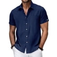 thumbnail image 1 of CHUMUD Men's Cotton Linen Short Sleeve Casual Pocket Shirts Button Down Shirt Collared Summer Breathable Blouse, 1 of 4