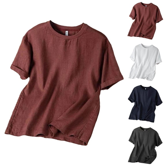CHUMUD Men's Cotton Linen T-Shirts Crew Neck Tee Plain Basic T-Shirt Casual Short Sleeve Tops Summer Cool & Breathable Tees