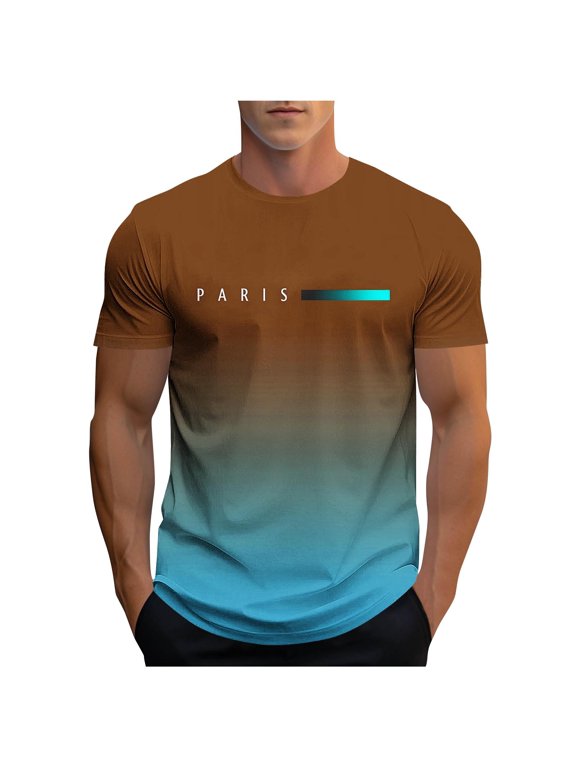 Men's Cotton Short Sleeve Letter Graphic Tees Summer Crewneck Top Shirt Track Tees (Avail for Big & Tall)