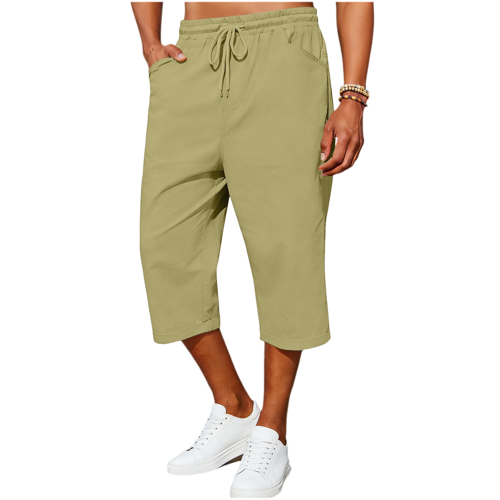 CHUMUD Men's Cotton Shorts Relaxed Fit Loose Drawstring Elastic Waist ...