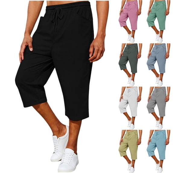 CHUMUD Men's Cotton Shorts Relaxed Fit Loose Drawstring Elastic Waist Baggy Capris Summer Casual with Pockets Outdoor