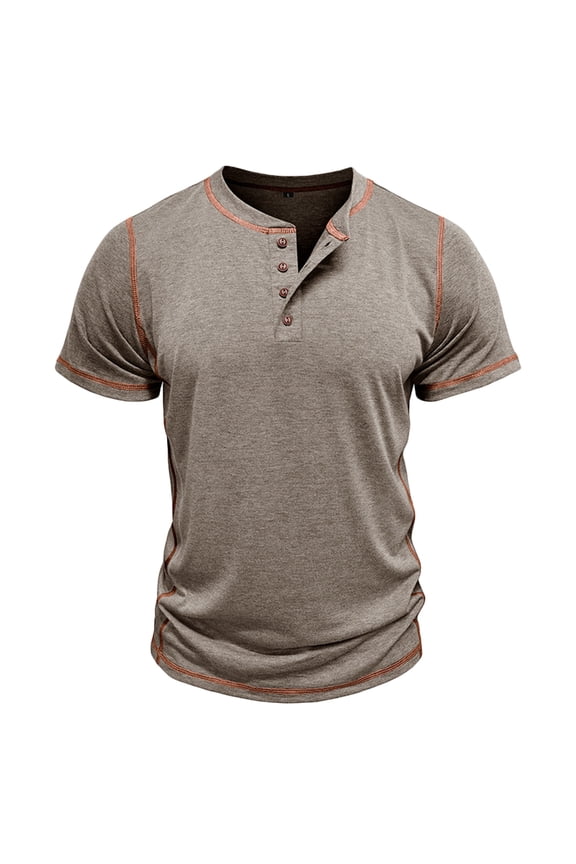 Men's Henley T-Shirt Basic Tees Casual Short Sleeve Tops Buttons Shirts Crewneck Pullover