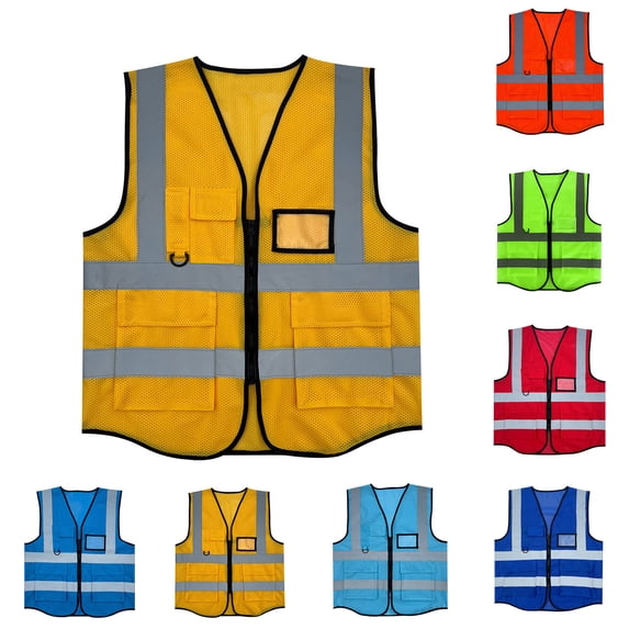 CHUMUD Men's Safety Reflective Vest, High Visibility Vest with Pockets and Zipper, Construction Work, Free Size